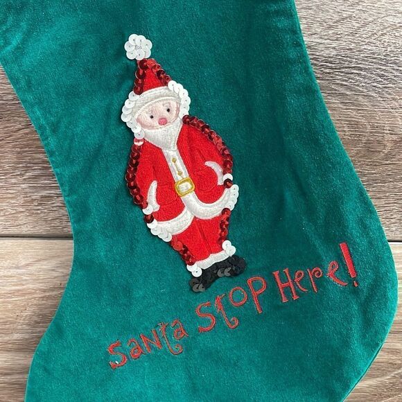 Old Navy Christmas Velvet Stockings Sequin Santa Rocking Reindeer Holiday Green - Picture 6 of 7